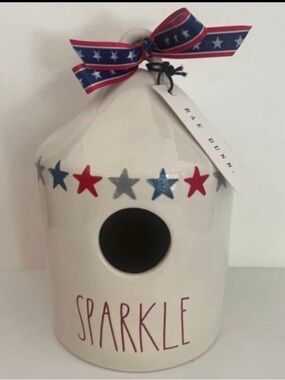 Rae Dunn Patriotic Watercolor Stars Sparkle Birdhouse